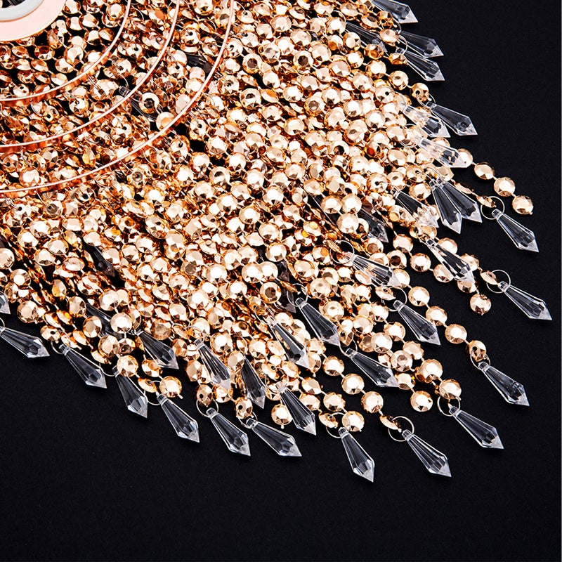 Waneway Acrylic Chandelier Shade, Ceiling Light Shade Beaded Pendant Lampshade with Crystal Beads and Rose Gold Frame for Bedroom, Wedding or Party Decoration, Diameter 8.7 inches, 3 Tiers, Copper - Image 4